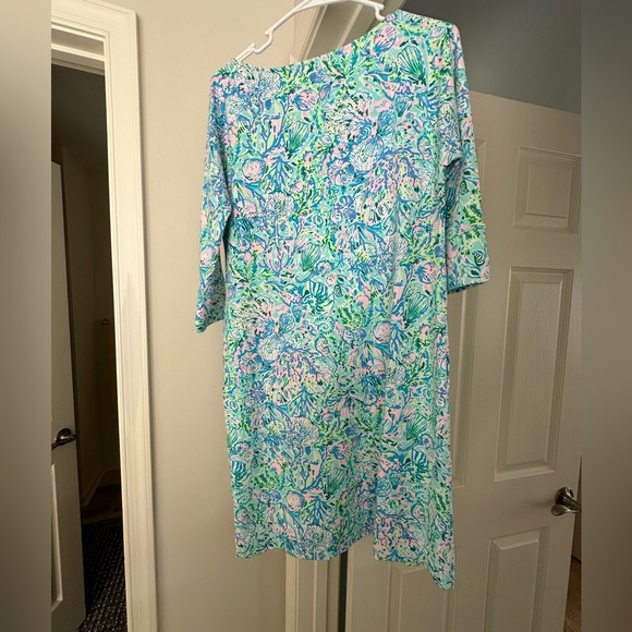 chilly Lilly UPF 50+ anti-microbial. Braedyn dress in Surf Blue Soleil it on me. - Picture 4 of 4